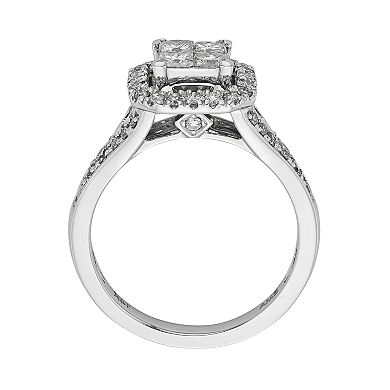 IGL Certified Diamond Octagonal Halo Engagement Ring in 14k White Gold (1 ct. T.W.)
