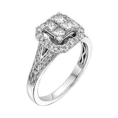 IGL Certified Diamond Octagonal Halo Engagement Ring in 14k White Gold (1 ct. T.W.) 