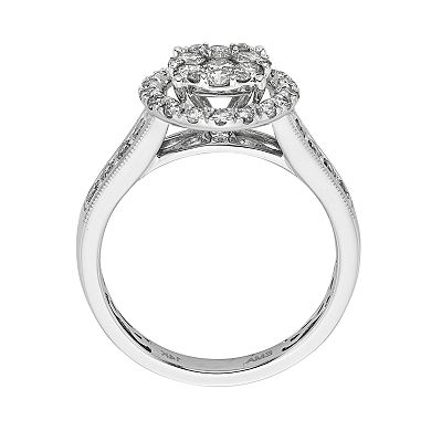 IGL Certified Diamond Halo Engagement Ring in 14k White Gold (1 ct. T.W.)