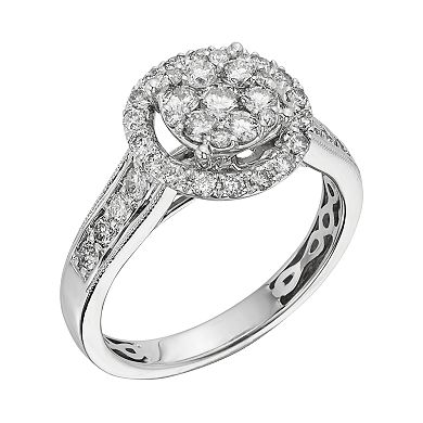 IGL Certified Diamond Halo Engagement Ring in 14k White Gold (1 ct. T.W.)