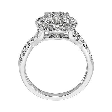 IGL Certified Diamond Crisscross Halo Engagement Ring in 14k White Gold (1 ct. T.W.) 
