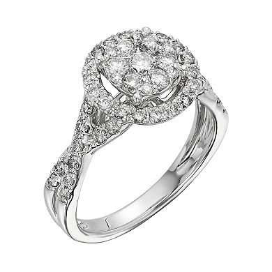 IGL Certified Diamond Crisscross Halo Engagement Ring in 14k White Gold (1 ct. T.W.) 