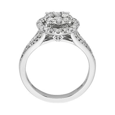 IGL Certified Diamond Halo Engagement Ring in 14k White Gold (1 ct. T.W.)