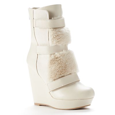 Fur wedge booties outlet