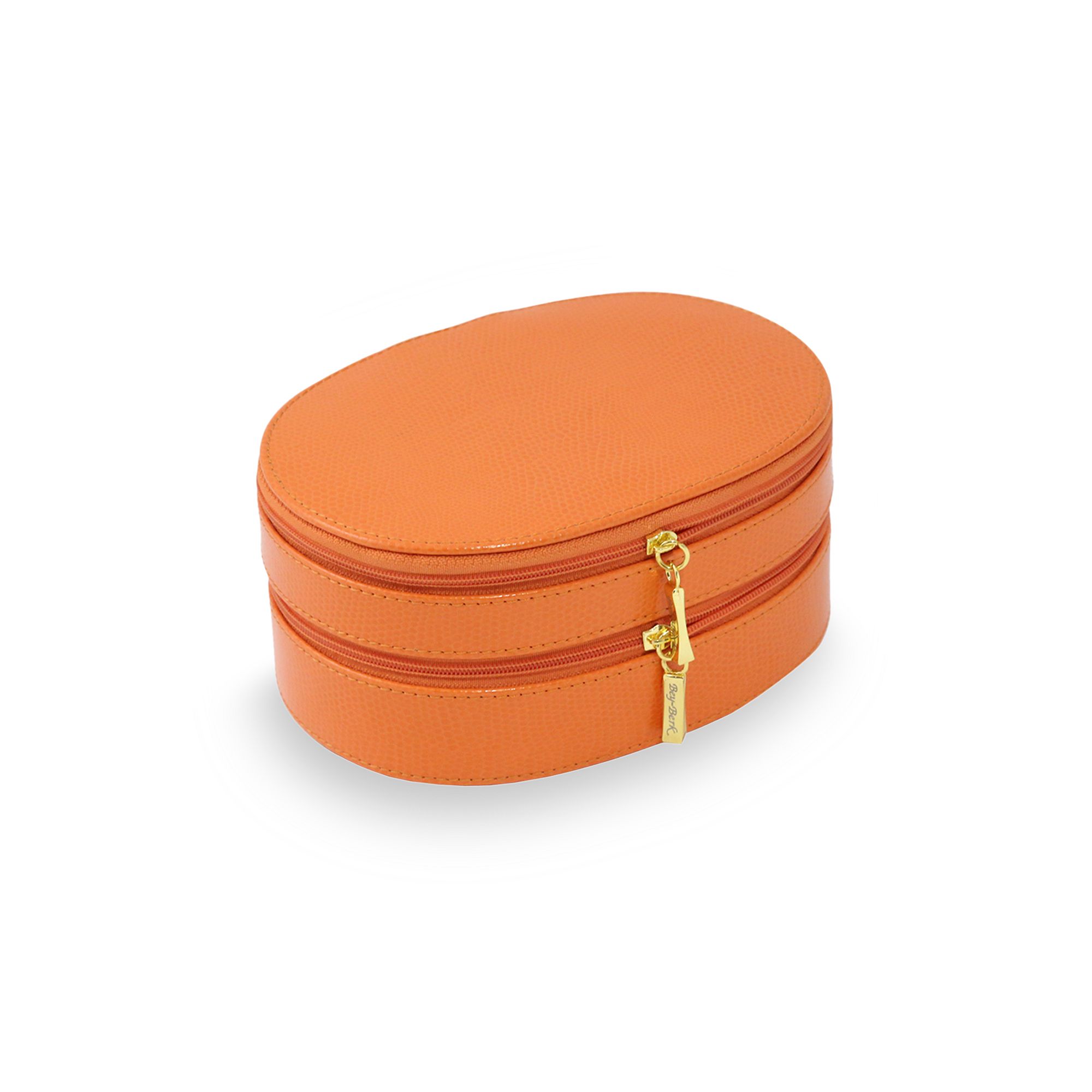 Bey-Berk Oval Leather Jewelry Case, Womens, Orange