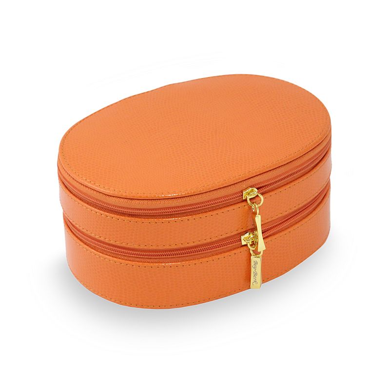 Bey-Berk Oval Leather Jewelry Case, Womens, Orange