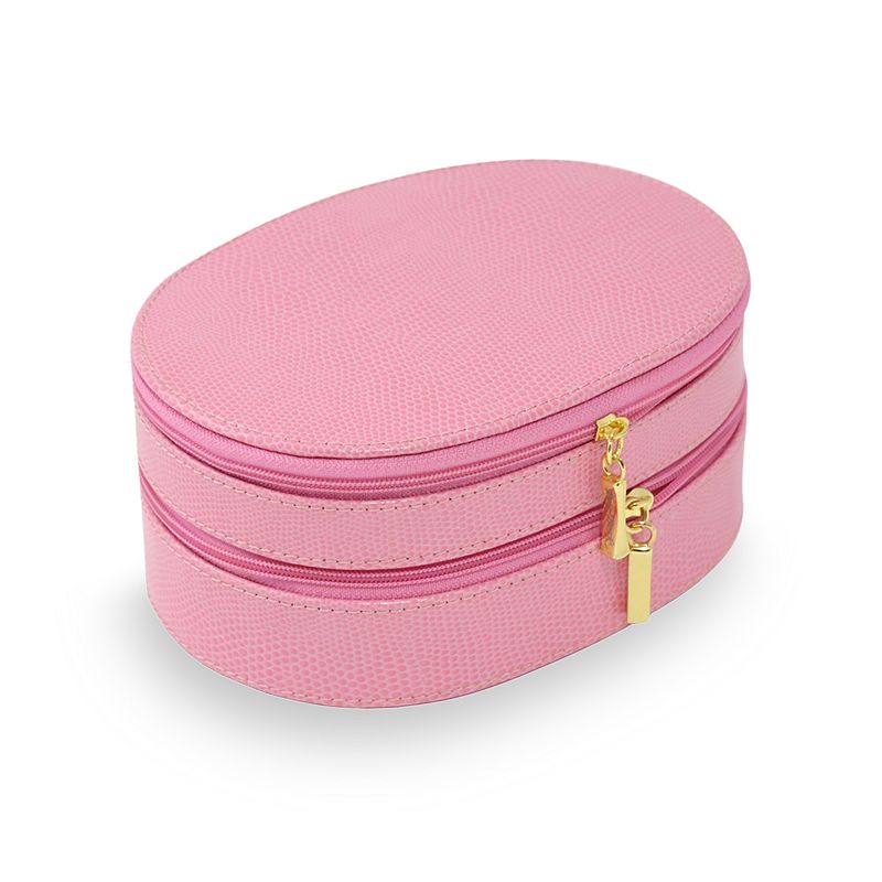 Bey-Berk Oval Leather Jewelry Case, Womens, Pink