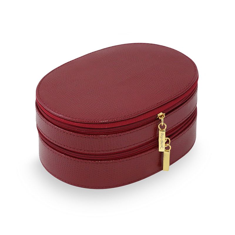 Bey-Berk Oval Leather Jewelry Case, Womens, Red