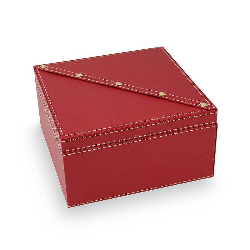 Bey-Berk Stud Leather Jewelry Box, Womens, Red