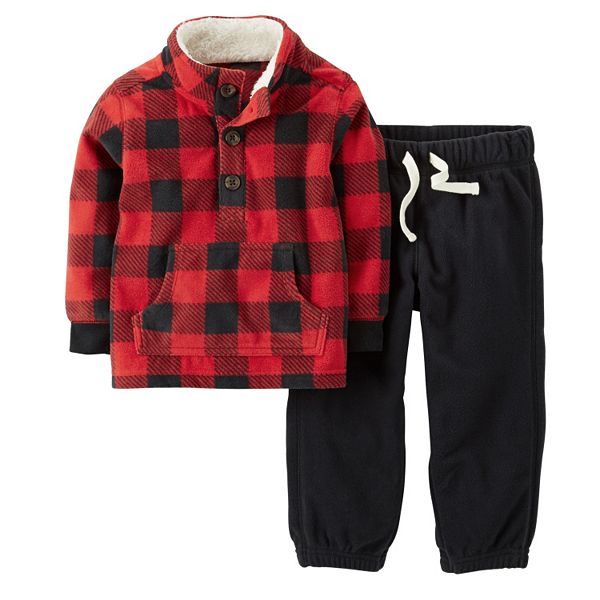 Carter's Buffalo Check Plaid Fleece Pullover & Pants Set Baby