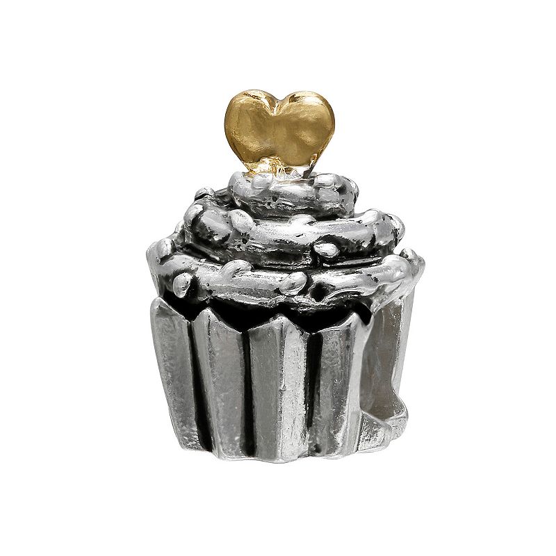 Individuality Beads 14k Gold Over Silver and Sterling Silver Cupcake Bead, 