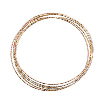 Jordan Blue 14k Gold Over Silver and Sterling Silver Tri-Tone Interlocking Bangle Bracelet