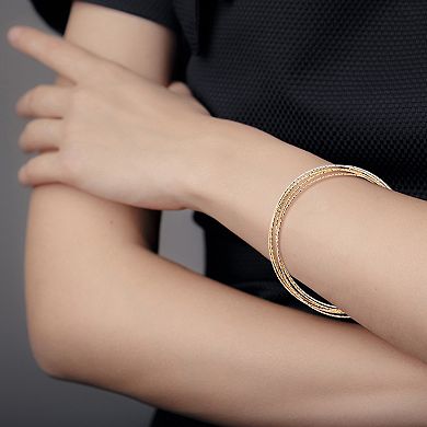 14k Gold Over Silver and Sterling Silver Tri-Tone Interlocking Bangle Bracelet