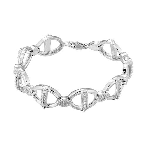 Sterling Silver Diamond Accent Textured Link Bracelet