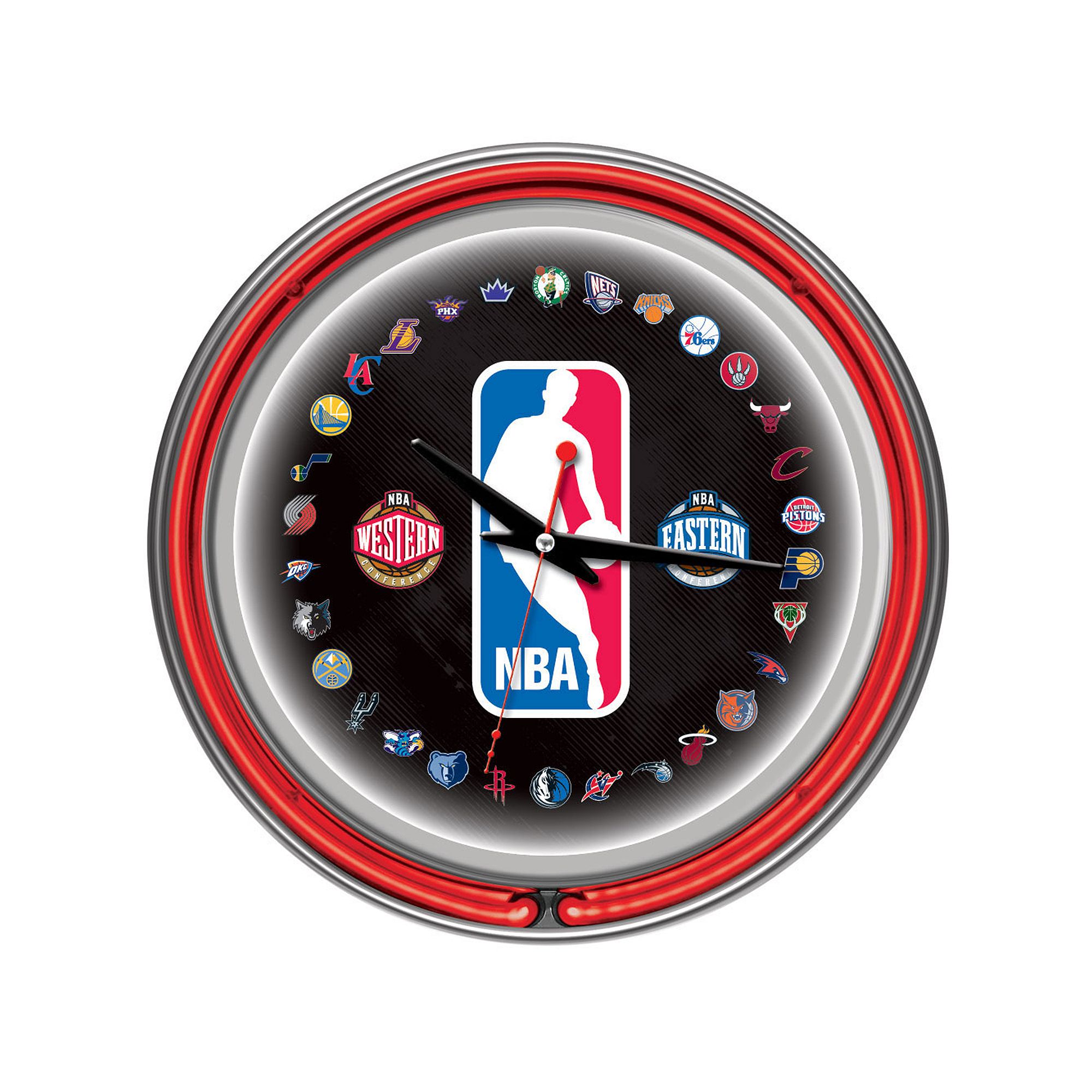 NBA Chrome Double-Ring Neon Wall Clock, Nba Team