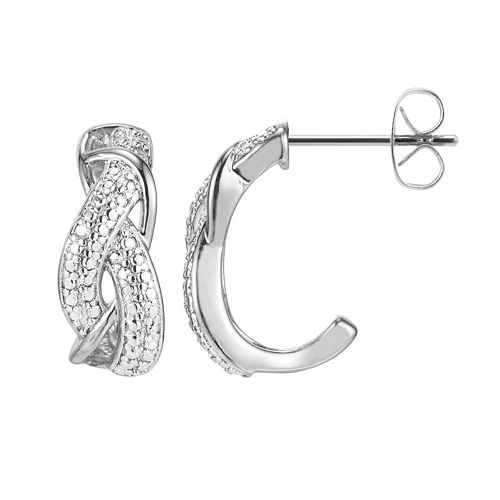 Sterling Silver Diamond Accent Twist J Hoop Earrings