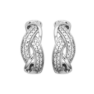 Sterling Silver Diamond Accent Twist J- Hoop Earrings