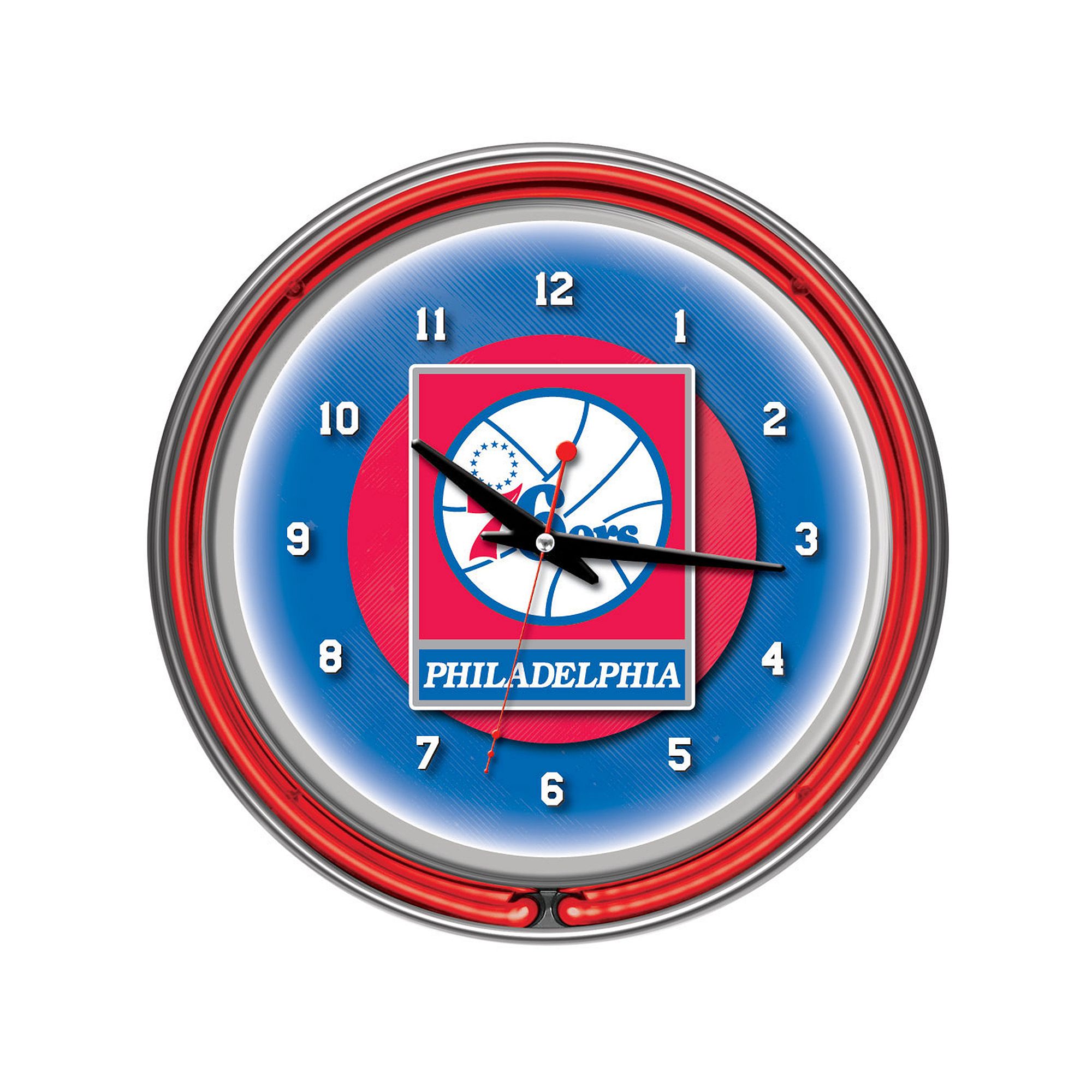 Philadelphia 76ers Chrome Double-Ring Neon Wall Clock, 76r Team