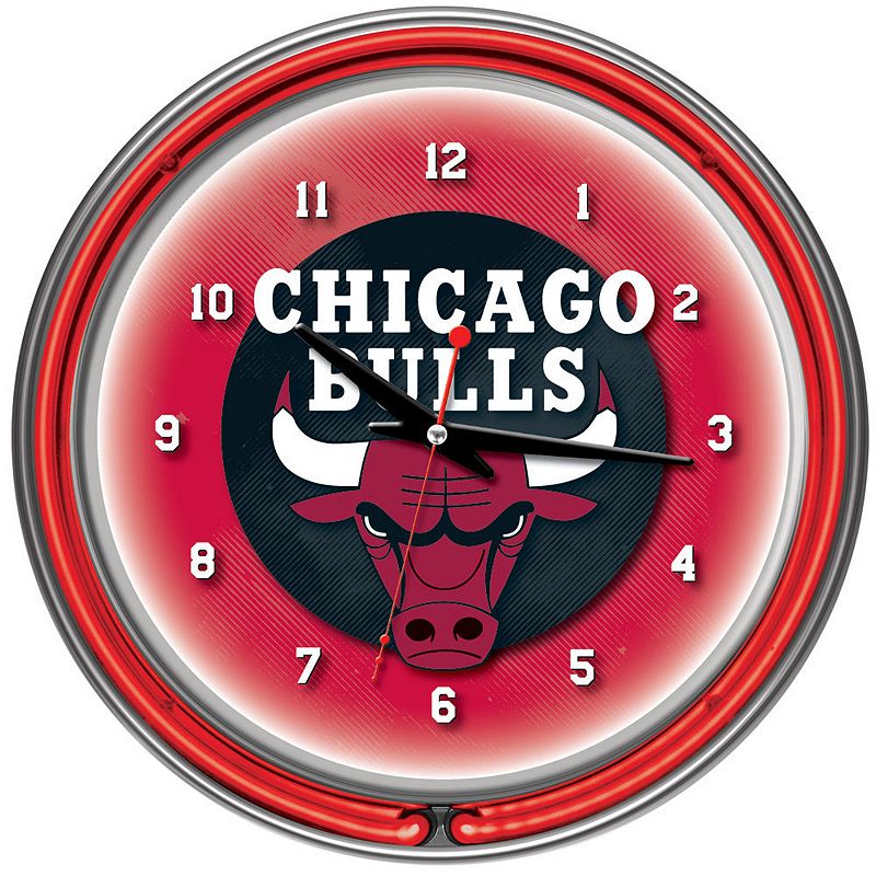 Chicago Bulls Chrome Double-Ring Neon Wall Clock, Multicolor