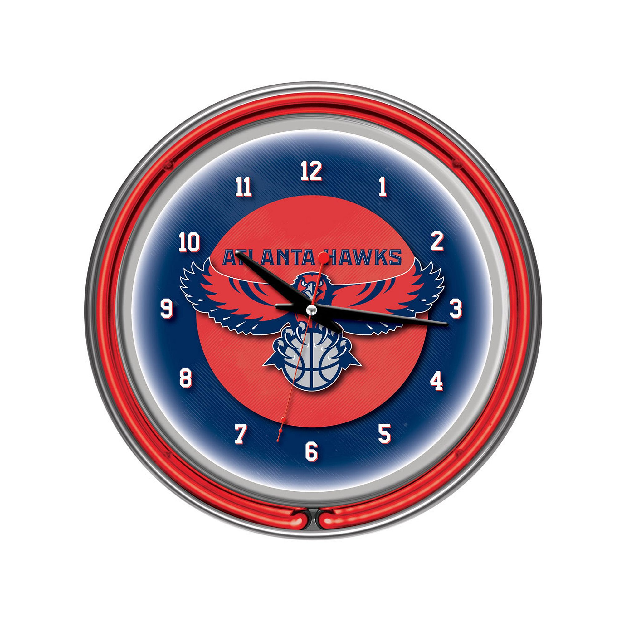 Atlanta Hawks Vintage Logo Chrome Double-Ring Neon Wall Clock, Team