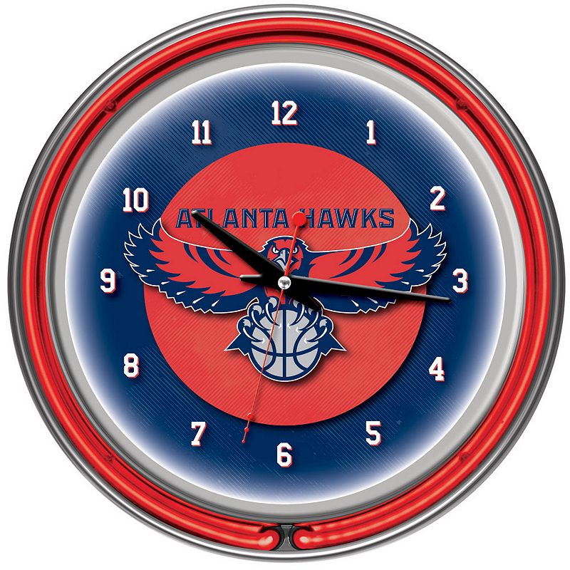 Atlanta Hawks Chrome Double-Ring Neon Wall Clock, Multicolor