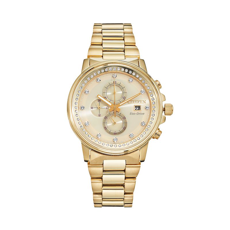 Citizen Eco-Drive Nighthawk Crystal Stainless Steel Chronograph Watch - FB3002-53P, Men's, Gold Tone