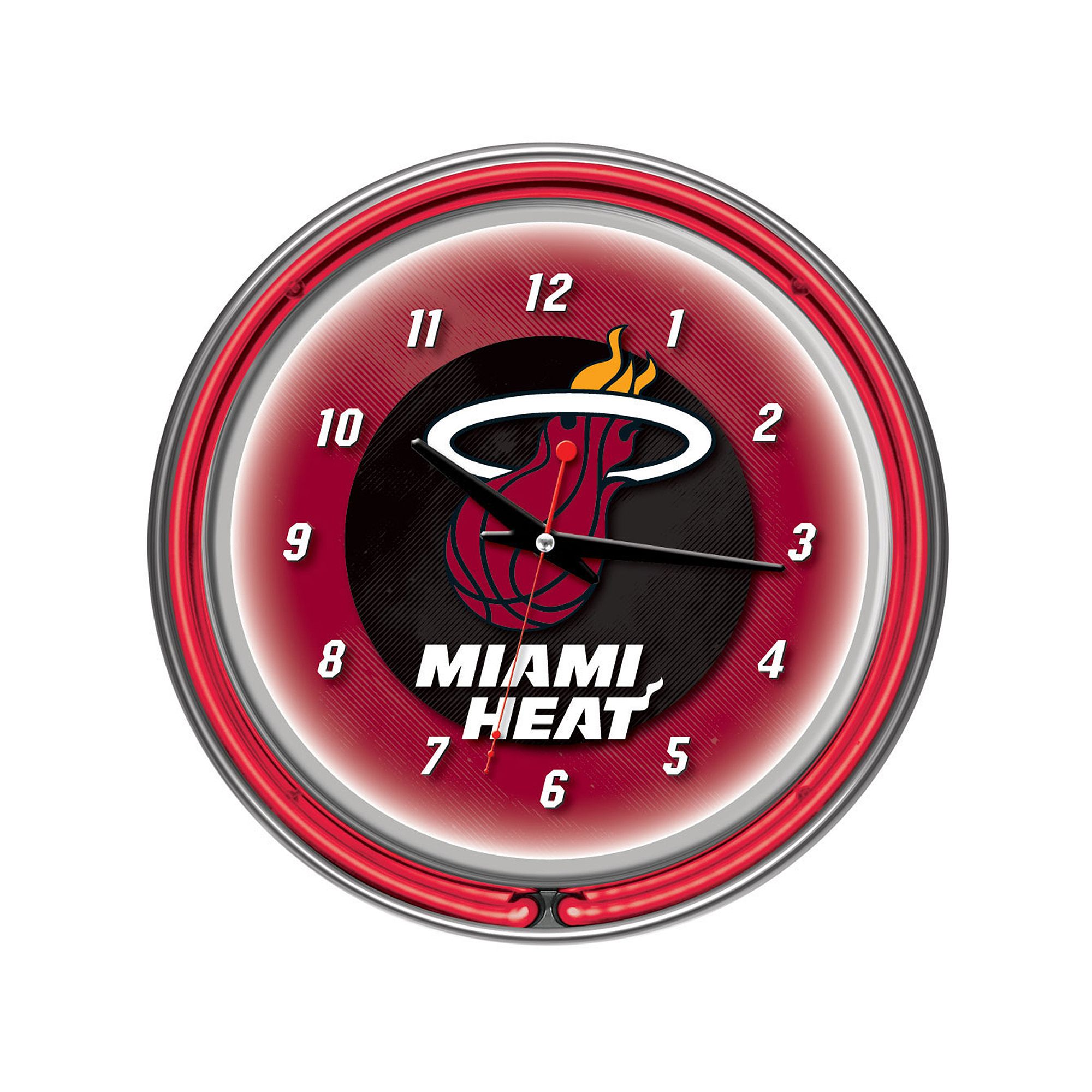 Miami Heat Chrome Double-Ring Neon Wall Clock, Team
