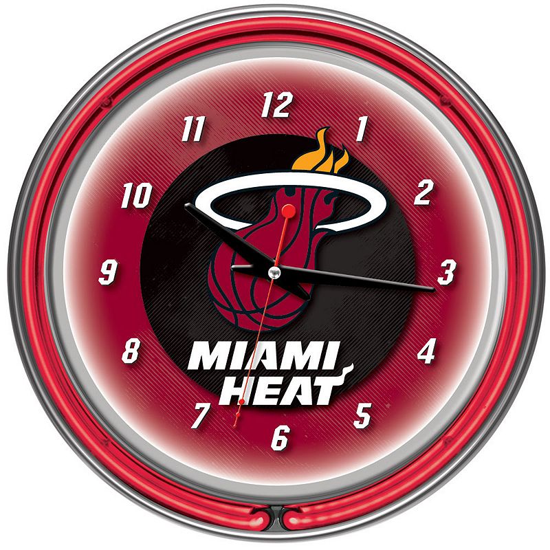 Miami Heat Chrome Double-Ring Neon Wall Clock, Multicolor
