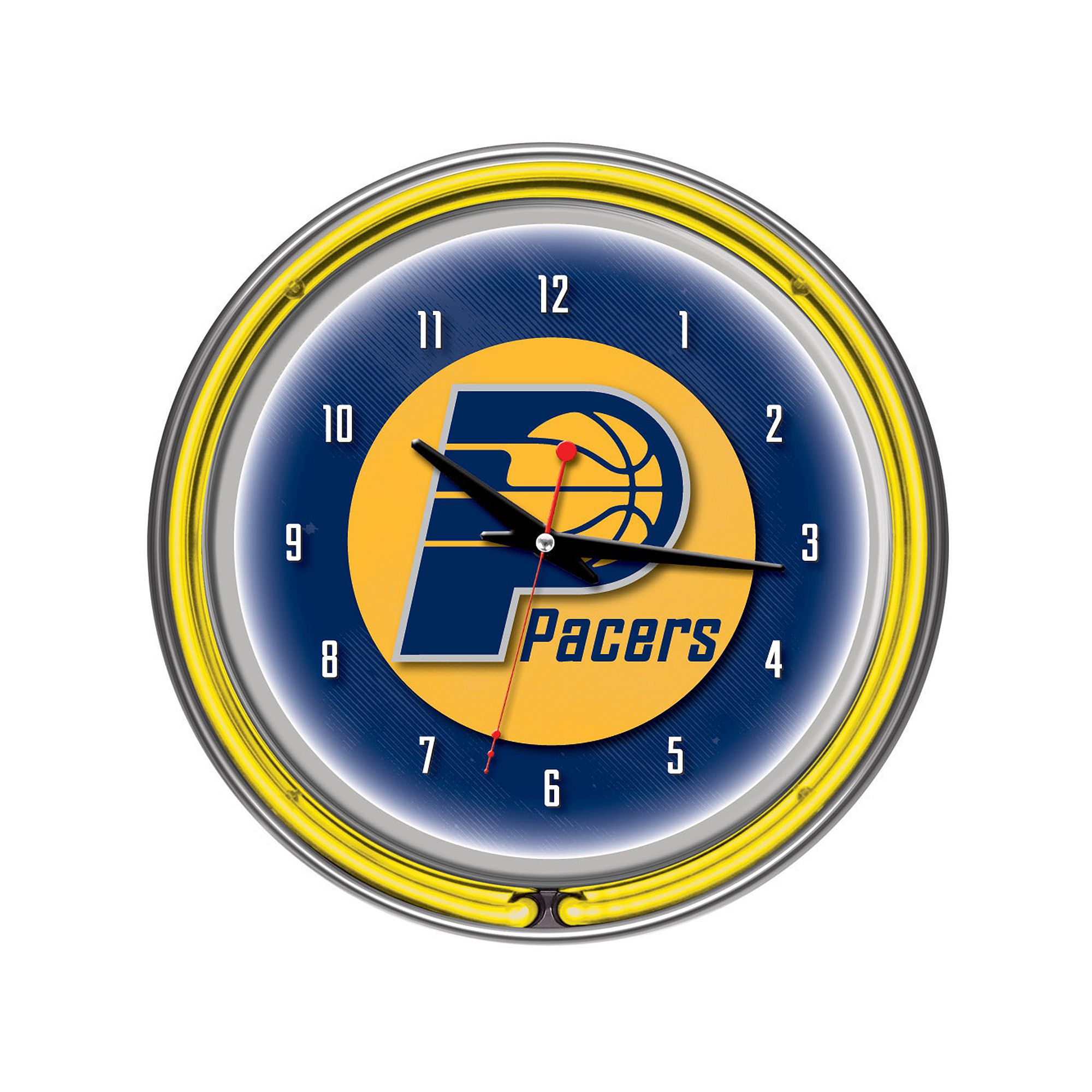 Indiana Pacers Logo Chrome Double-Ring Neon Wall Clock, Team
