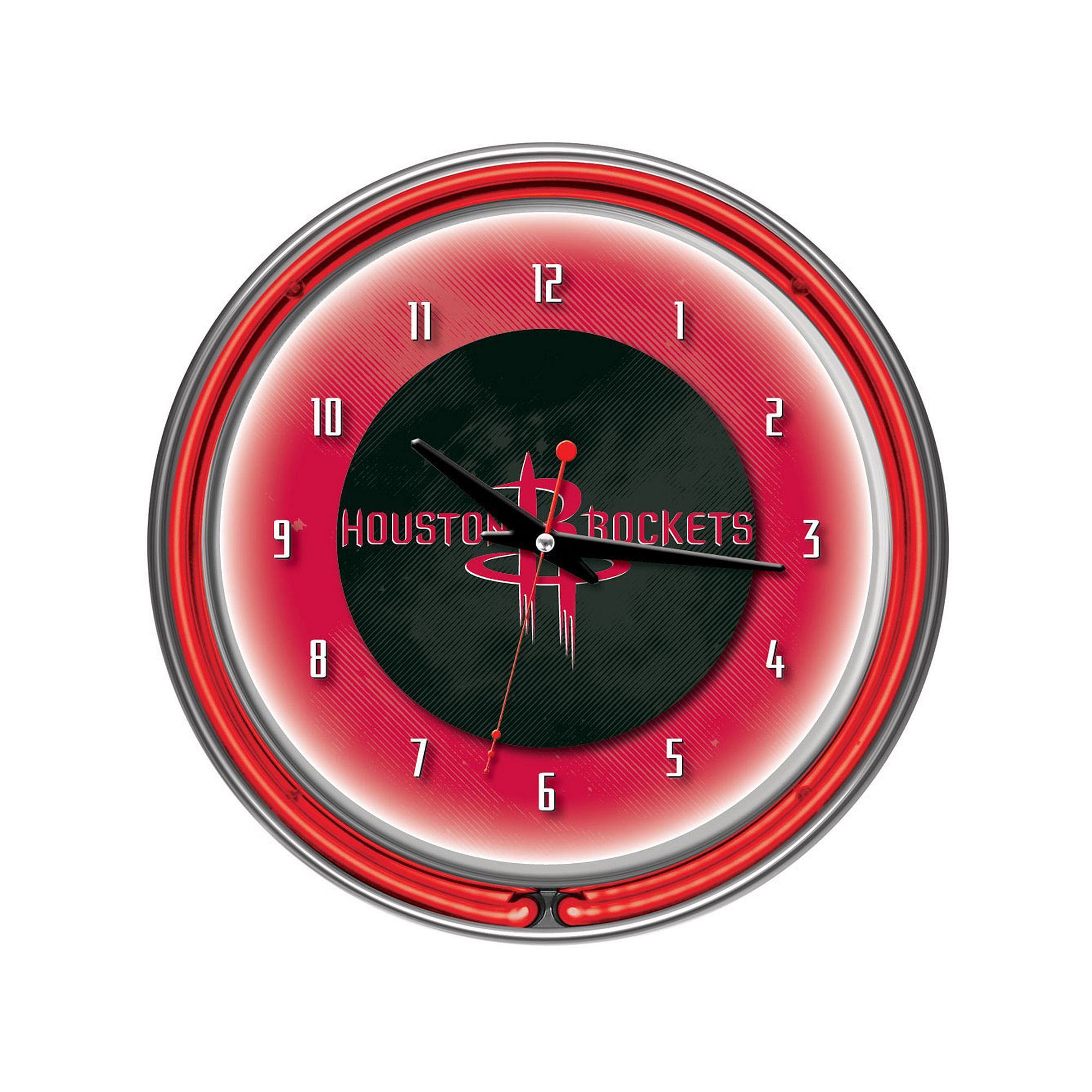 Houston Rockets Logo Chrome Double-Ring Neon Wall Clock, Team