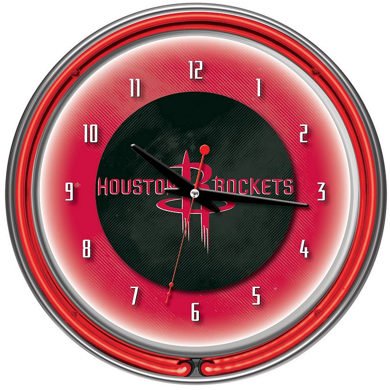 Houston Rockets Chrome Double-Ring Neon Wall Clock, Multicolor