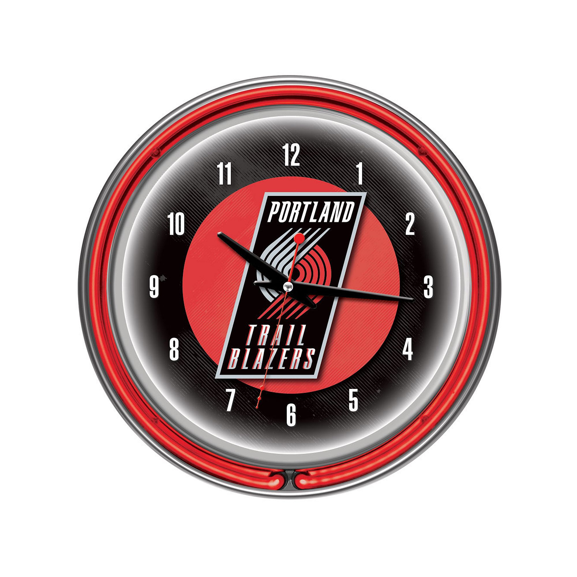 Portland Trail Blazers Chrome Double-Ring Neon Wall Clock, Team