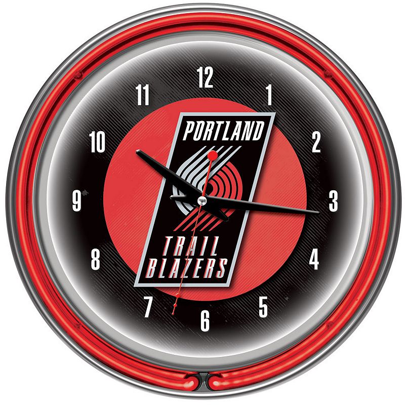 Portland Trail Blazers Chrome Double-Ring Neon Wall Clock, Multicolor