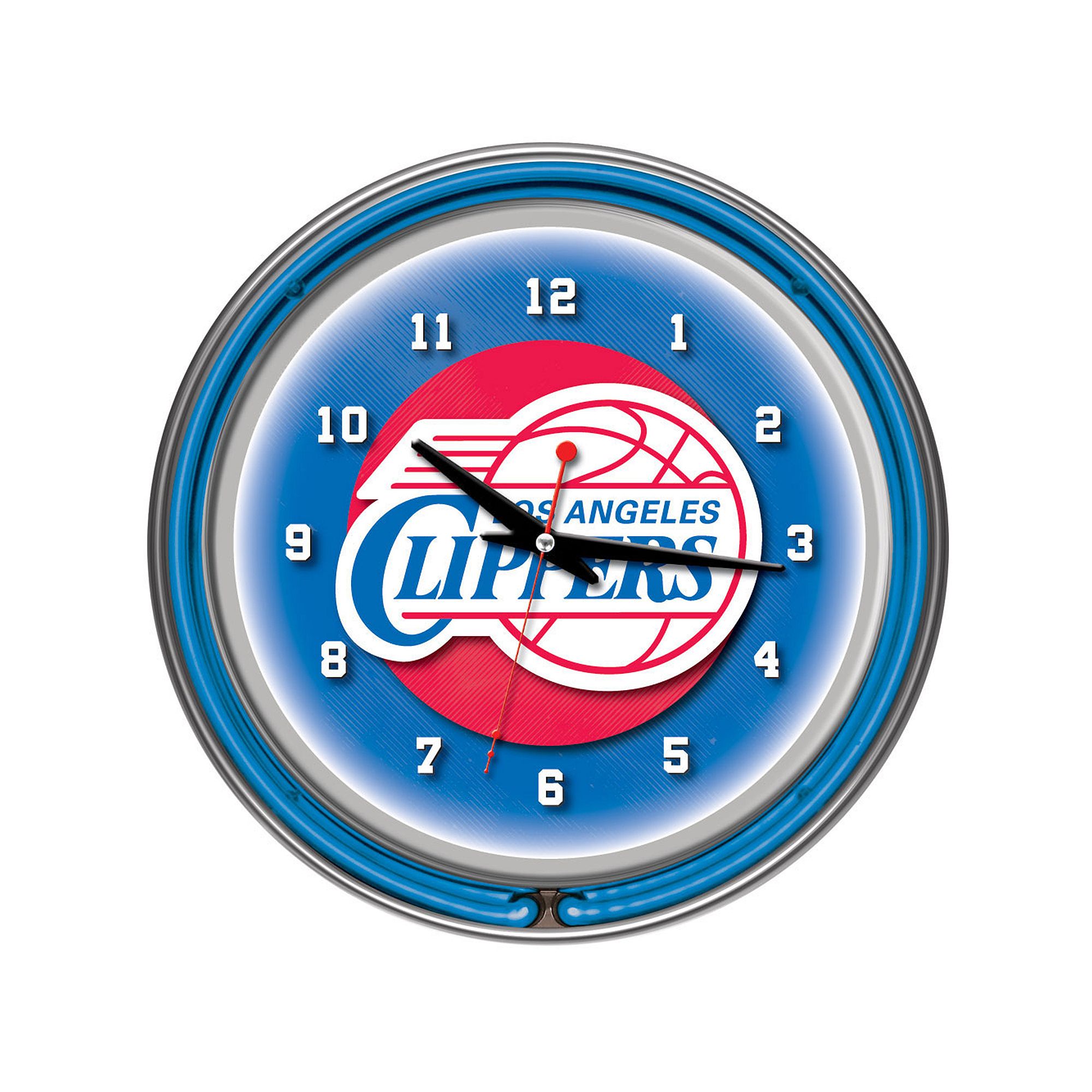 Los Angeles Clippers Logo Chrome Double-Ring Neon Wall Clock, Team