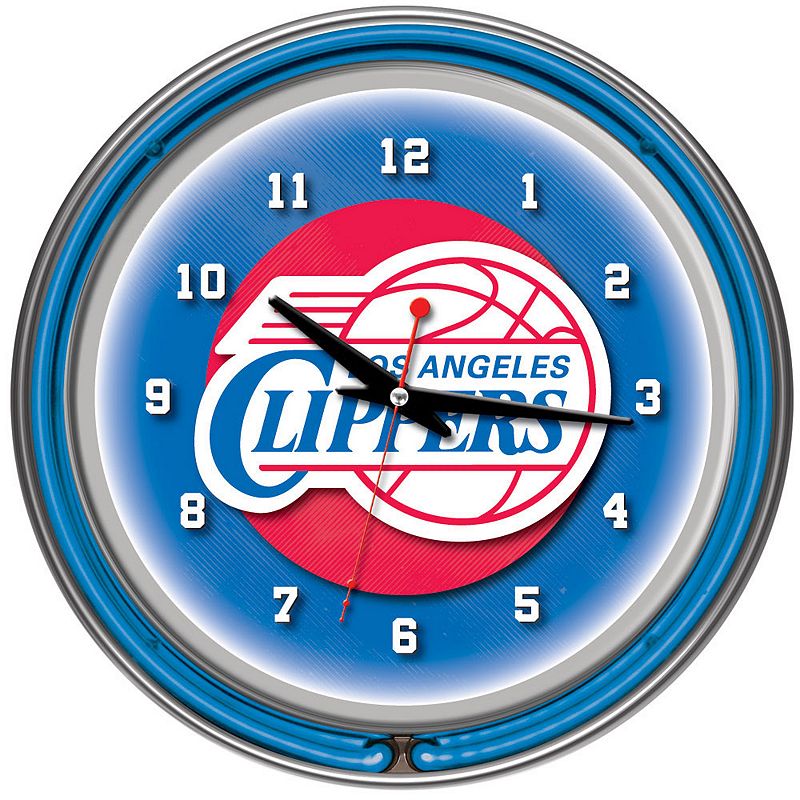 Los Angeles Clippers Chrome Double-Ring Neon Wall Clock, Multicolor