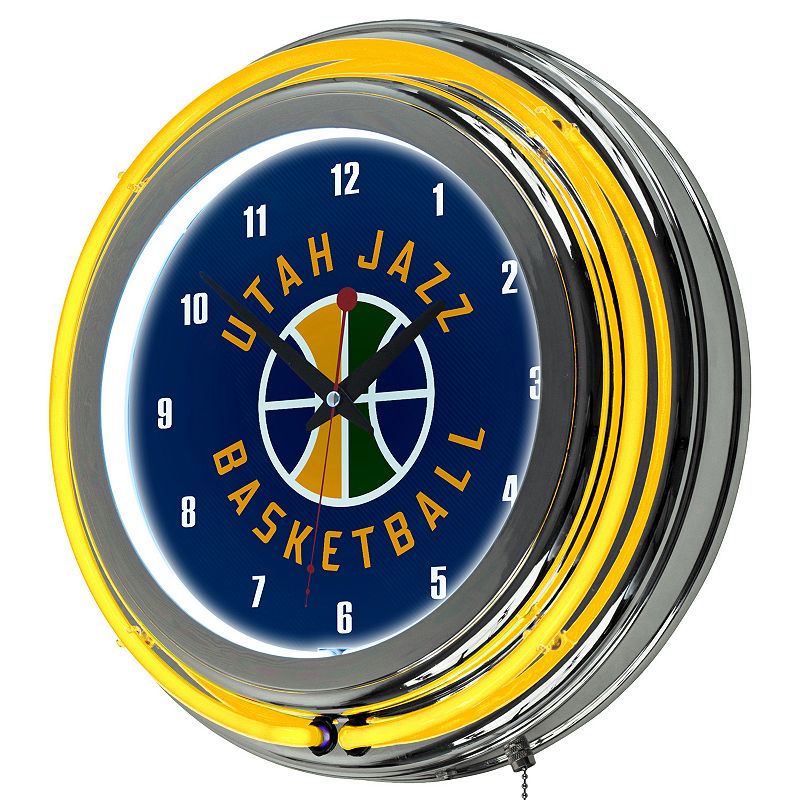 Utah Jazz Chrome Double-Ring Neon Wall Clock, Multicolor