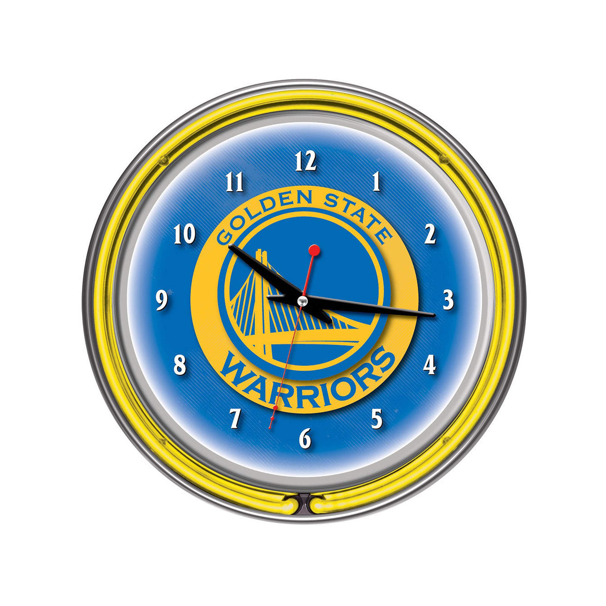 Golden State Warriors Logo Chrome Double-Ring Neon Wall Clock, Team