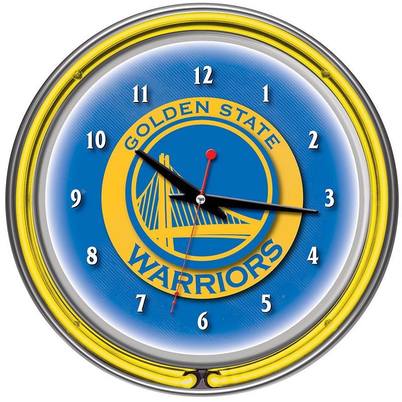 Golden State Warriors Chrome Double-Ring Neon Wall Clock, Multicolor