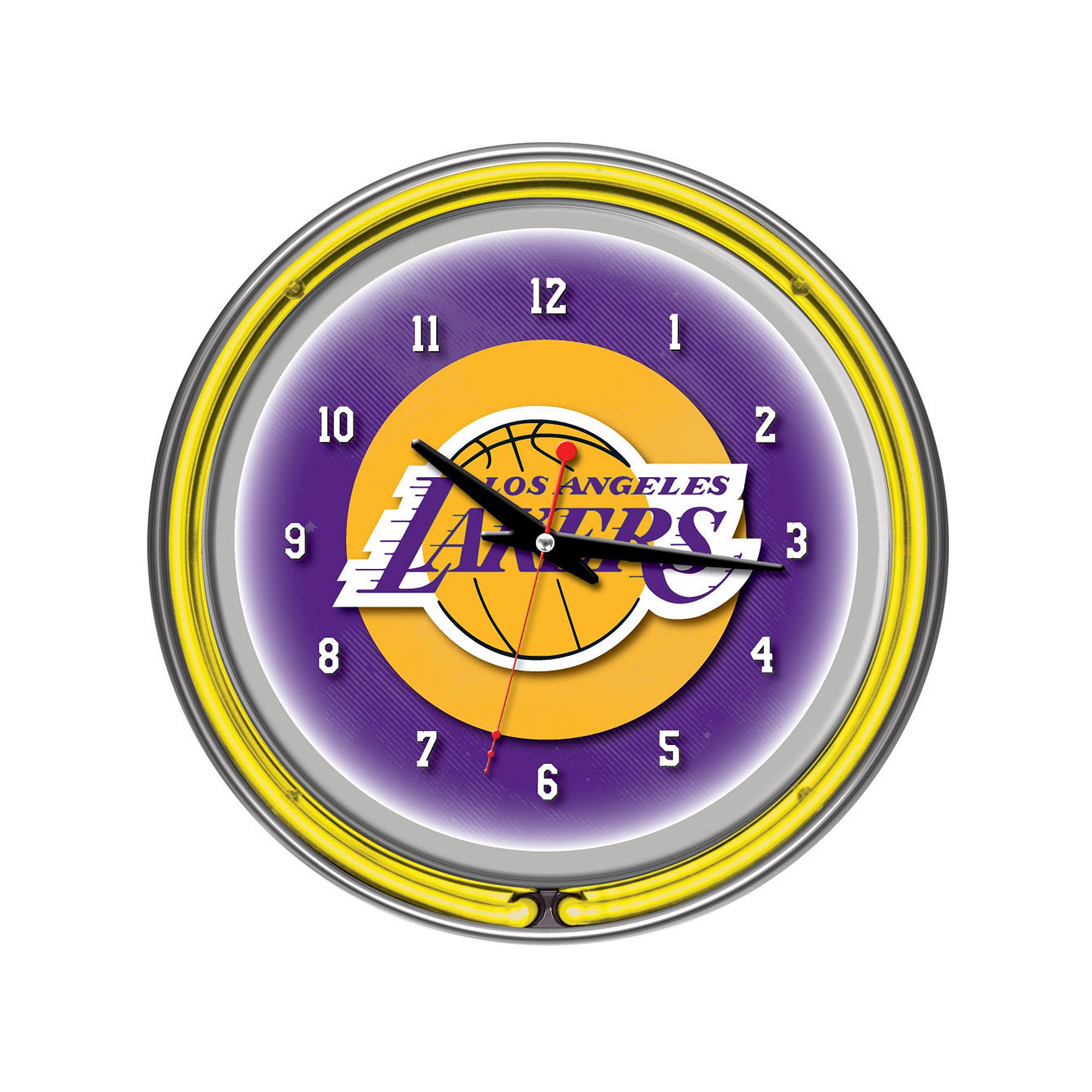 Los Angeles Lakers Logo Chrome Double-Ring Neon Wall Clock, Team