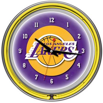 Los Angeles Lakers Logo Chrome Double-Ring Neon Wall Clock