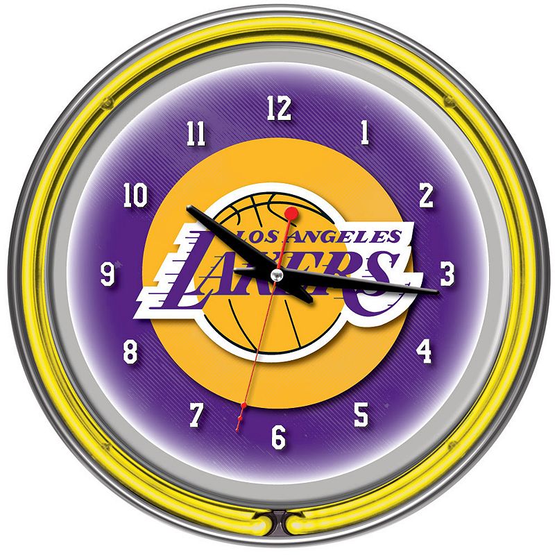 Los Angeles Lakers Chrome Double-Ring Neon Wall Clock, Multicolor