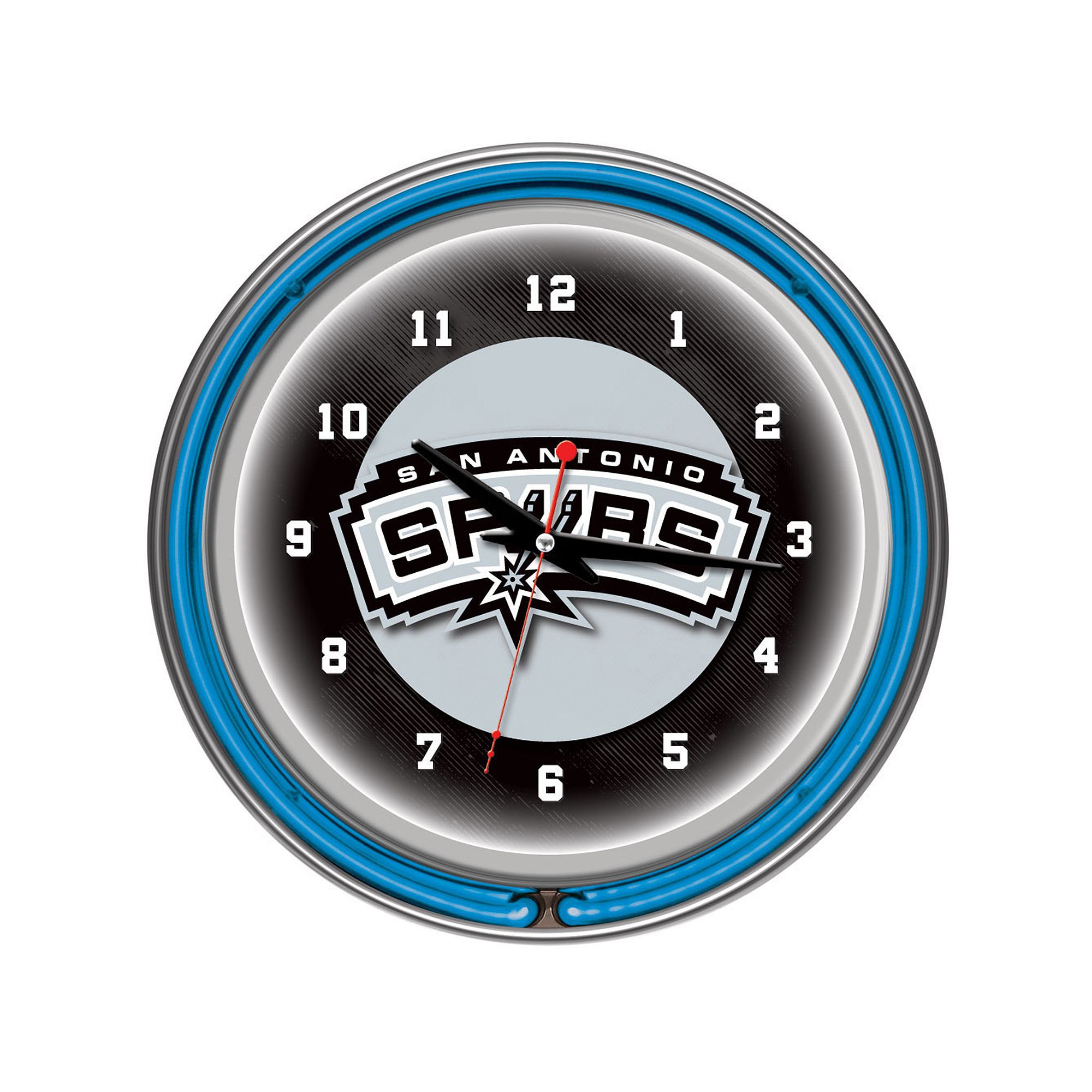 San Antonio Spurs Chrome Double-Ring Neon Wall Clock, Team