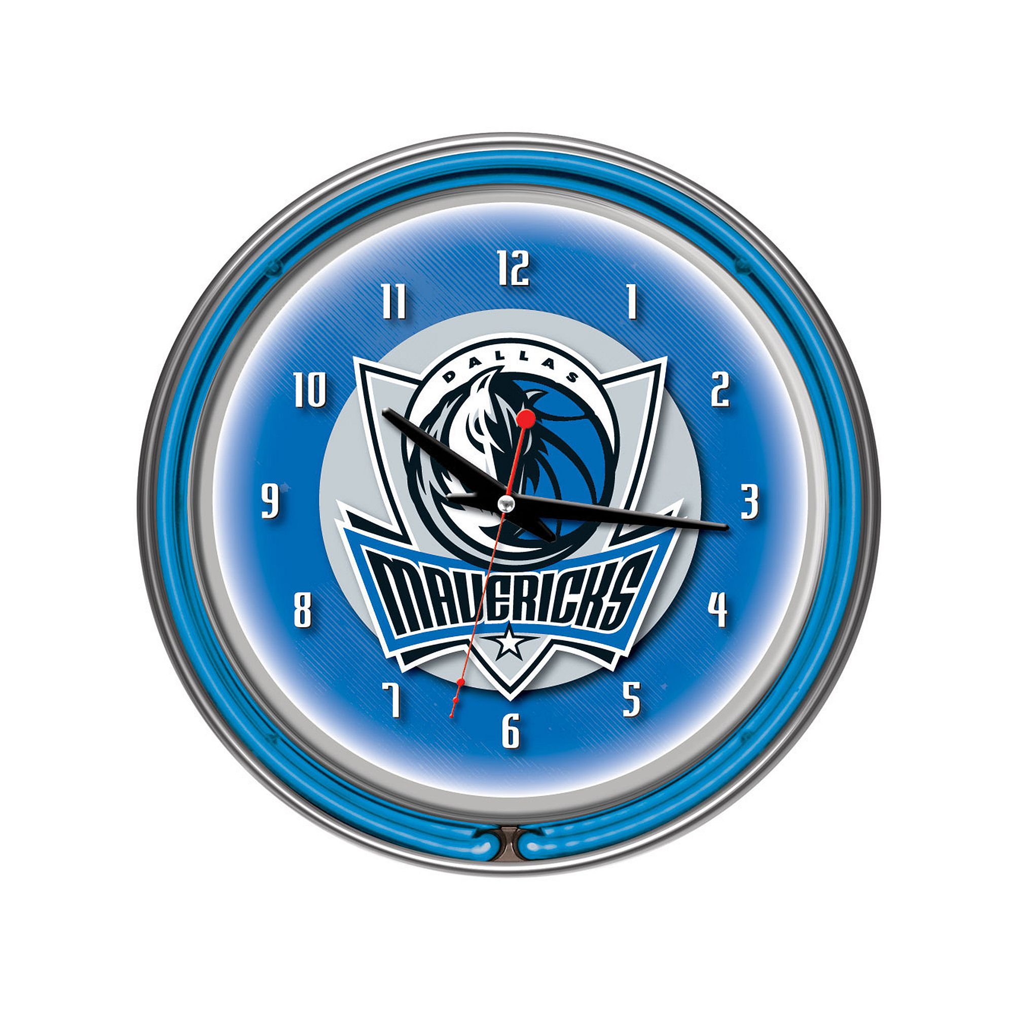 Dallas Mavericks Logo Chrome Double-Ring Neon Wall Clock, Team