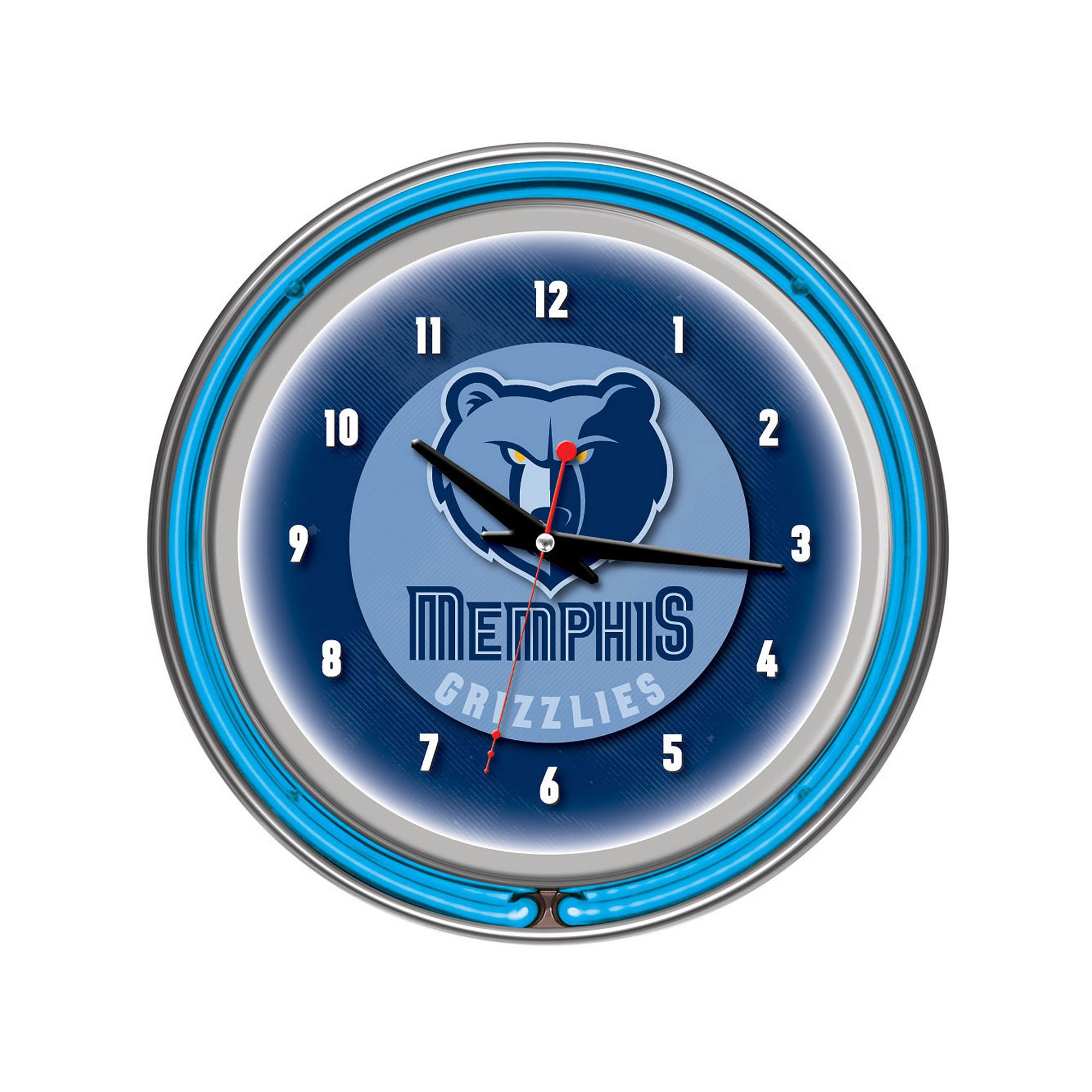 Memphis Grizzlies Logo Chrome Double-Ring Neon Wall Clock, Grz Team
