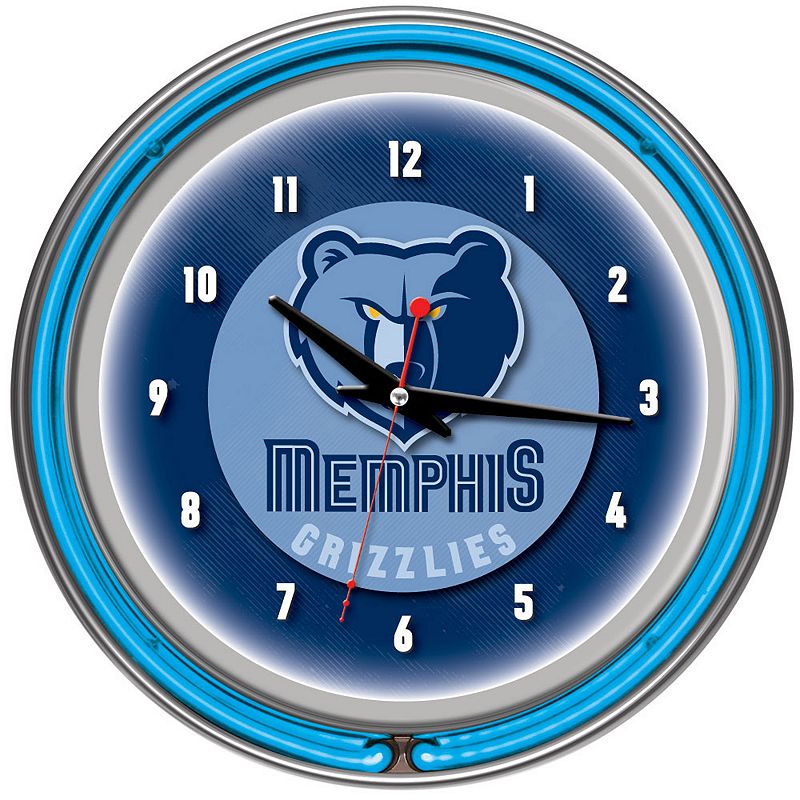 Memphis Grizzlies Chrome Double-Ring Neon Wall Clock, Multicolor