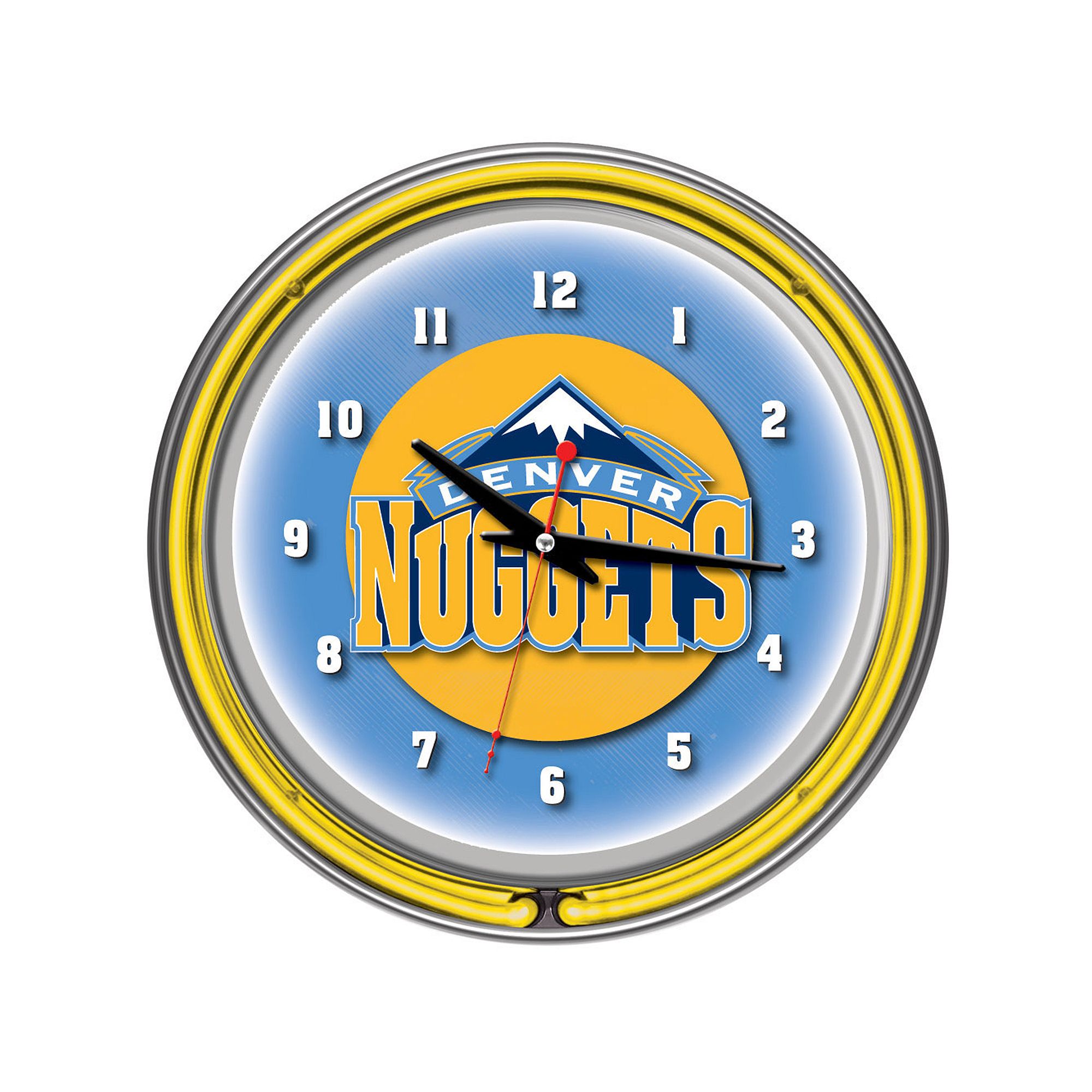Denver Nuggets Logo Chrome Double-Ring Neon Wall Clock, Nug Team
