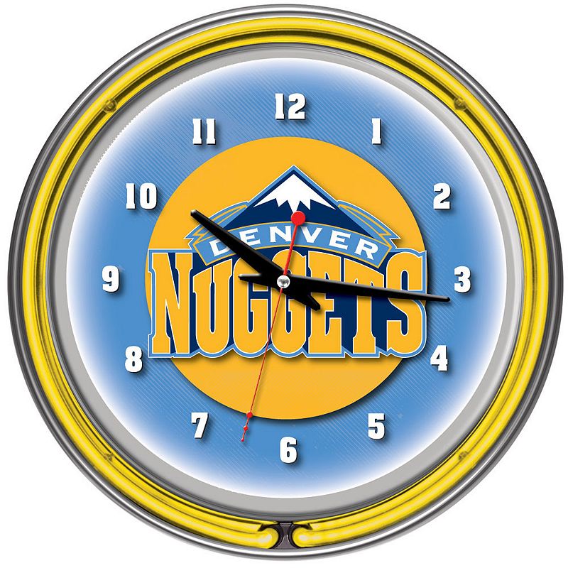 Denver Nuggets Chrome Double-Ring Neon Wall Clock, Multicolor
