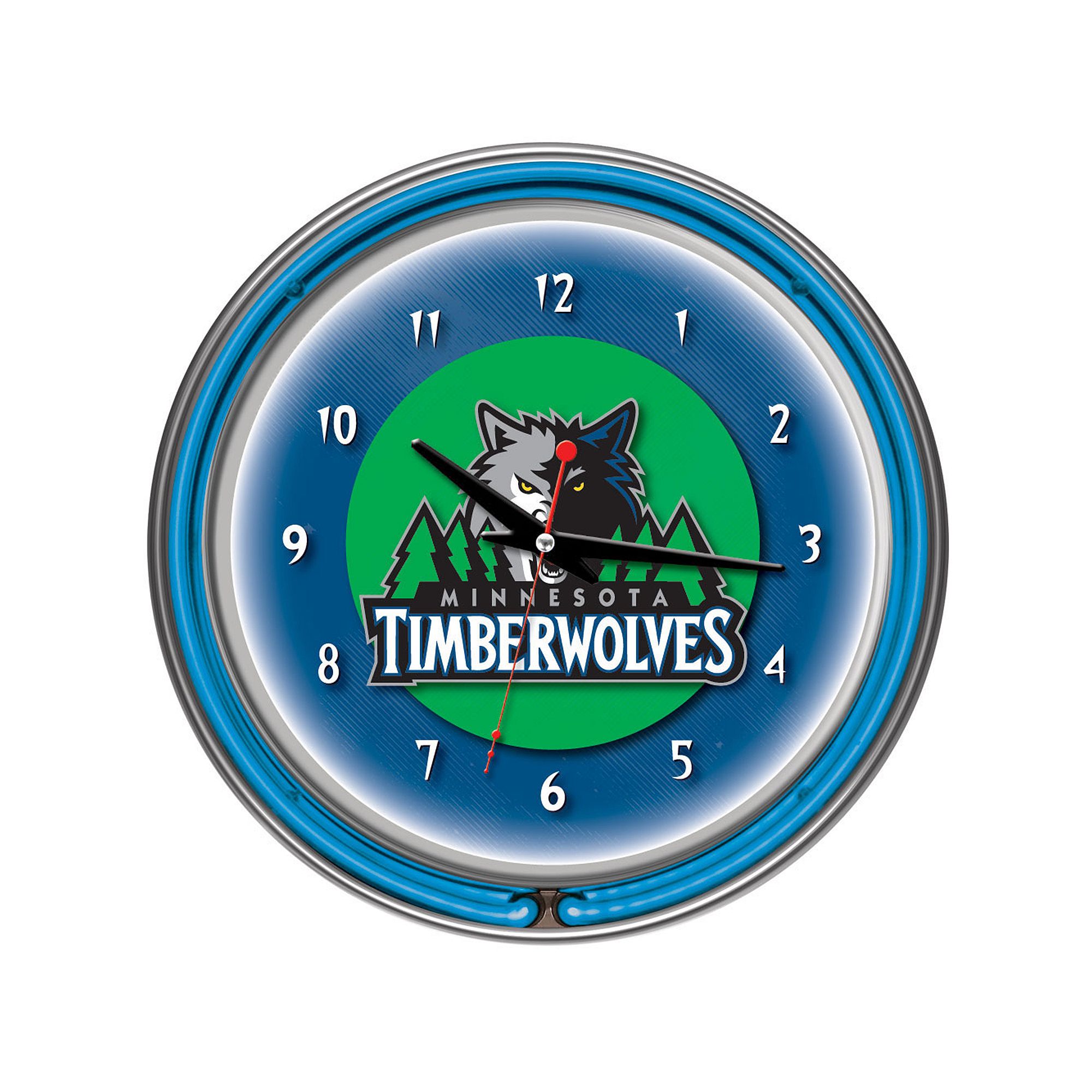 Minnesota Timberwolves Chrome Double-Ring Neon Wall Clock, Team
