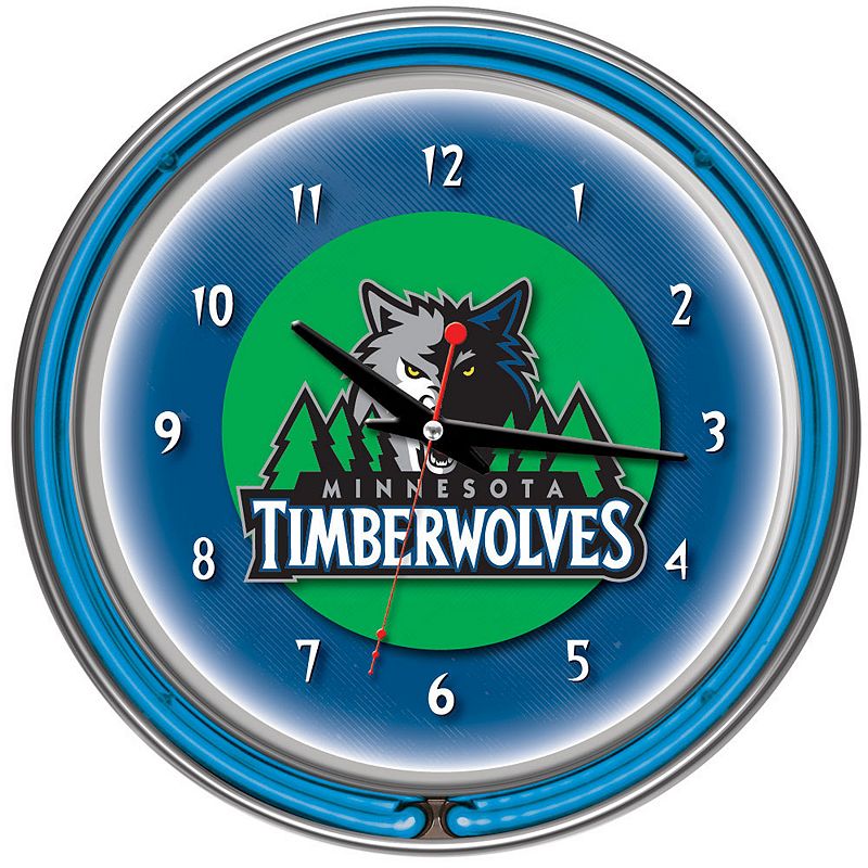Minnesota Timberwolves Chrome Double-Ring Neon Wall Clock, Multicolor