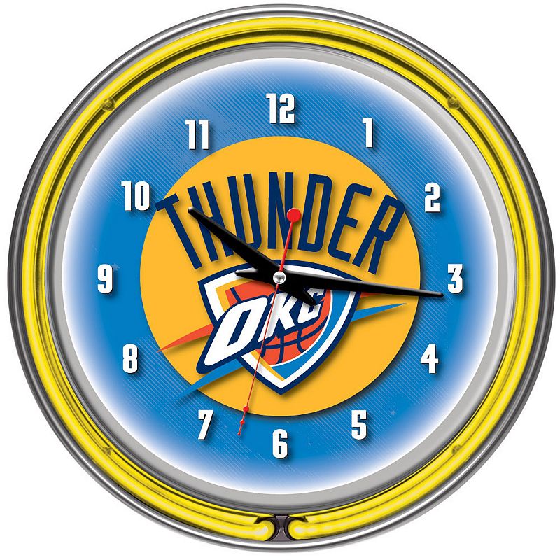 Oklahoma City Thunder Chrome Double-Ring Neon Wall Clock, Multicolor